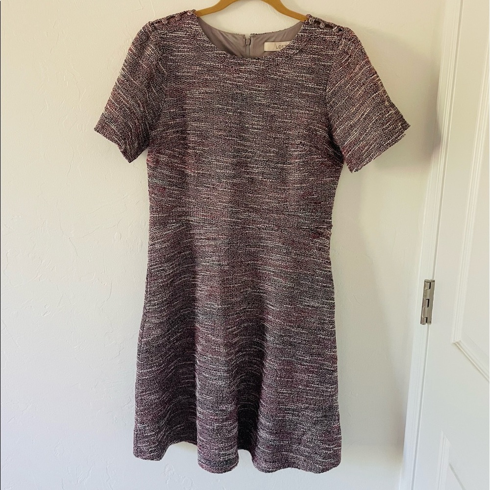 Loft purple and grey fit and flare dress